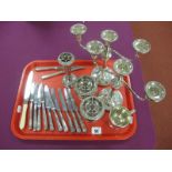 Hallmarked Silver Handled and Other Tea Knives, a pair of twin branch three light candelabra,