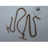 A 9ct Rose Gold Graduated Curb Link Double Albert Chain, to single swivel clasp, suspending two T-