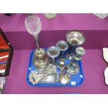 A Plated Epergne, with single glass flute, together with plated candlestick, assorted vases,