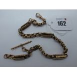 A Fancy Link Albert Chain, (indistinctly stamped) to single swivel style clasp, suspending a T-