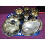 Assorted Plated Ware, including miniature trophy cups, dishes, cruet etc :- One Tray