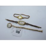 A Vintage 'Gold Filled' Ladies Wristwatch, (lacking winder) on a cordette strap; together with a 9ct