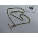 A 9ct Gold Curb Link Chain, to double swivel style clasps (unmarked), suspending sliding T-bar, 46cm