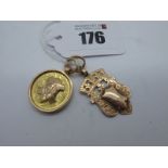 A 9ct Gold Medallion Pendant, engraved "S.T.S.C. Fearnley Cup Winner 1908"; Together with Another