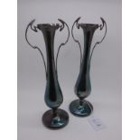 A Pair of Hallmarked Silver Vases, JDWD, 1911, of Art Nouveau sinuous design, with pointed twin loop