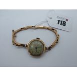 A Vintage 9ct Rose Gold Cased Ladies Wristwatch, the dial with Arabic numerals, within plain case,