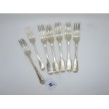 Seven Victorian and Other Hallmarked Silver Forks, (various makers and dates) (310grams). (7)
