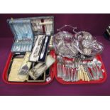 A Mixed Lot of Assorted Plated Cutlery, including cased serving set, a mother of pearl handled