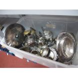 Assorted Plated Ware, including tea wares (damage), goblets, dishes, cutlery, etc :- One Box