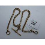 A 9ct Gold Graduated Curb Link Double Albert Chain, to single swivel and oversize bolt ring,