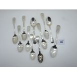 Assorted Hallmarked Silver and Plated Fiddle Pattern Teaspoons, some initialled, etc. (11)