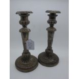A Pair of Hallmarked Silver Candlesticks, John & Thomas Settle, Sheffield 1814(?), nozzles HB&H,