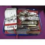 Assorted Plated Cutlery, including coffee spoons, a cigarette case etc :- One Tray
