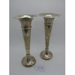 A Pair of Hallmarked Silver Trumpet Vases, Birmingham 1919, on circular spreading base (bases
