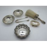 Hallmarked Silver Trinket / Bonbon Dishes, a hallmarked silver handled brush, a pair of hallmarked