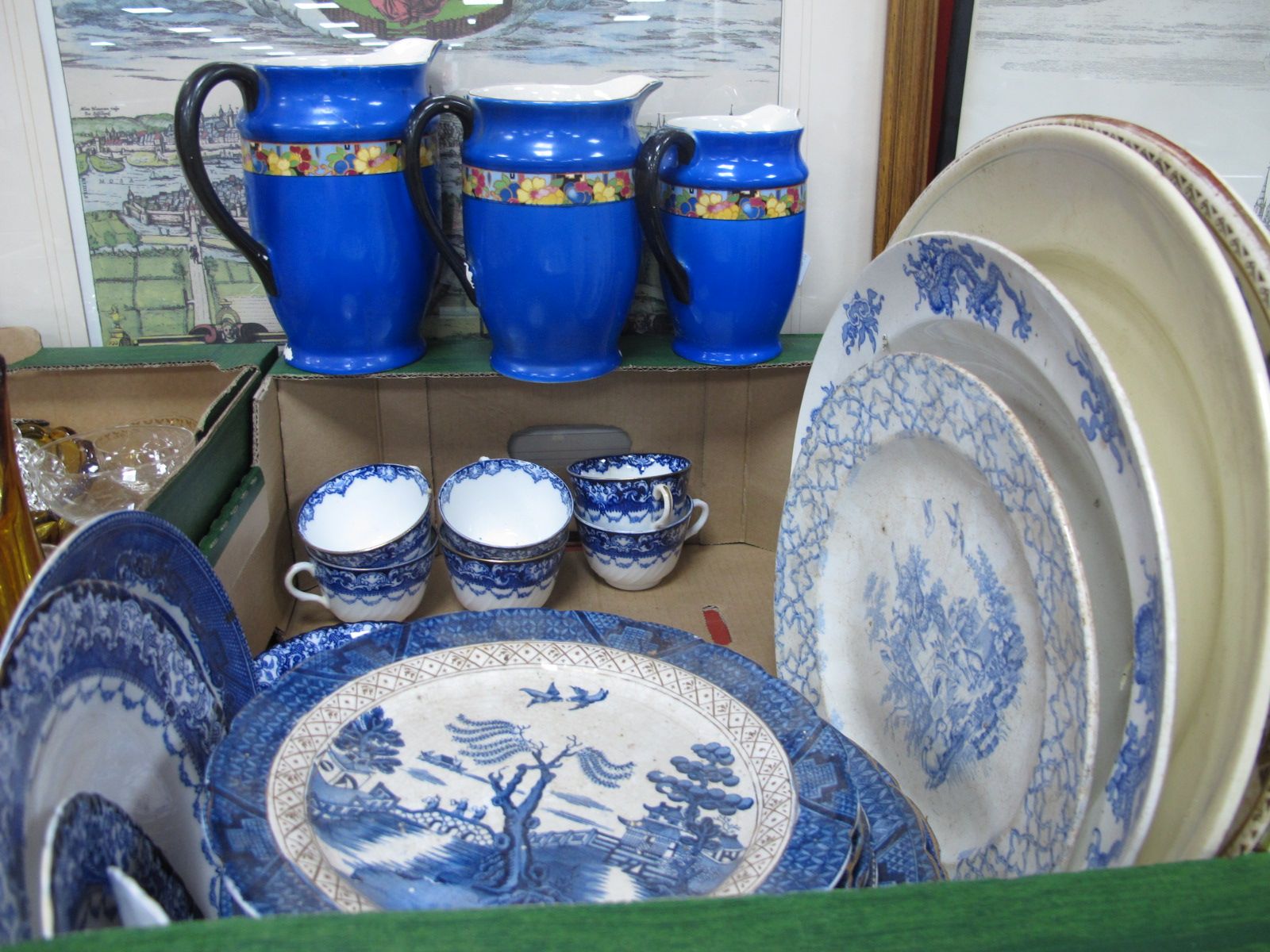 Doulton, Booths, Old Willow, other blue & white pottery:- One Box.