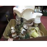 A Pair of Gilded Brass Table Lamps, other table lamps, shades, etc:- One Box.