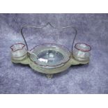 Ruby Rimmed Glass Strawberry and Cream Set, in plated stand, 39cm wide.