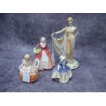 Three Royal Doulton Figurines, Dinky Do HN1678, Janet HN 1537, Rose HN1368 and Capodimonte figure "