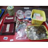 A Quantity of Coinage, banknotes, watches, photography plates, candlesticks, etc:- One Tray.