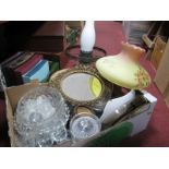 A Condiment Set, other glassware, mirror:- One Box. Table lamp as an oil lamp.