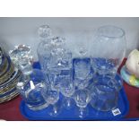 Glass Decanters, XIX Century etched glasses, further stem glassware, jug, vase etc :- One Tray