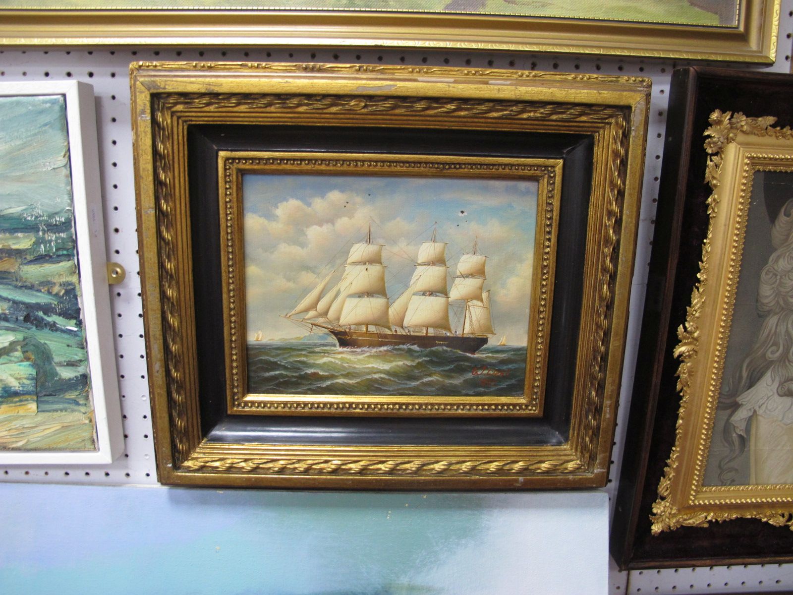 A XIX Century Style Oil on Canvas of a Three Sail Schooner, signed bottom 19 x 24cm.