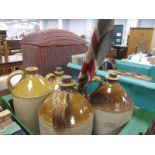 Four Stoneware Flagons, Pearsons of Chesterfield noted, plus jar, flag, herb cutter:- One Box.