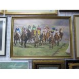 Ken Allsebrook, Cheltenham Gold Cup Race, Oil on Canvas, 49.5 x 74.5cm, signed and dated '86,