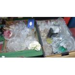Wine Glasses, vase, cake stand, other glass ware, etc:- Two Boxes.