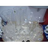 A Pair of Lead Crystal Cylinder Vases, 30cm high, two decanters Stuart and other glassware:- One