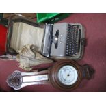 An Oak Wall Barometer, Victorian parasol, Olivetti Lettera 22 typewriter and dictionary.