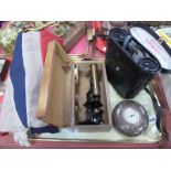 Serpentine Framed Barometer, Union Jack, microscope, Tecnar binoculars.