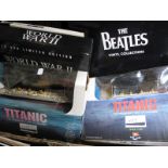 Two Die Cast Models of The Titanic, scale 1/1136 WWII 10 dvds in limited edition. The Beatles