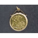 A 1982 QEII Half Sovereign, in a 9ct loose mount, total weight 4.6grams.