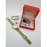 A Roamer 9ct Gold Cased Ladies Wristwatch, on a decorative bracelet; Together with A Sekonda Gold