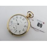 Waltham; A Gold Plated Openface Pocketwatch, the signed dial with black and red Arabic numerals