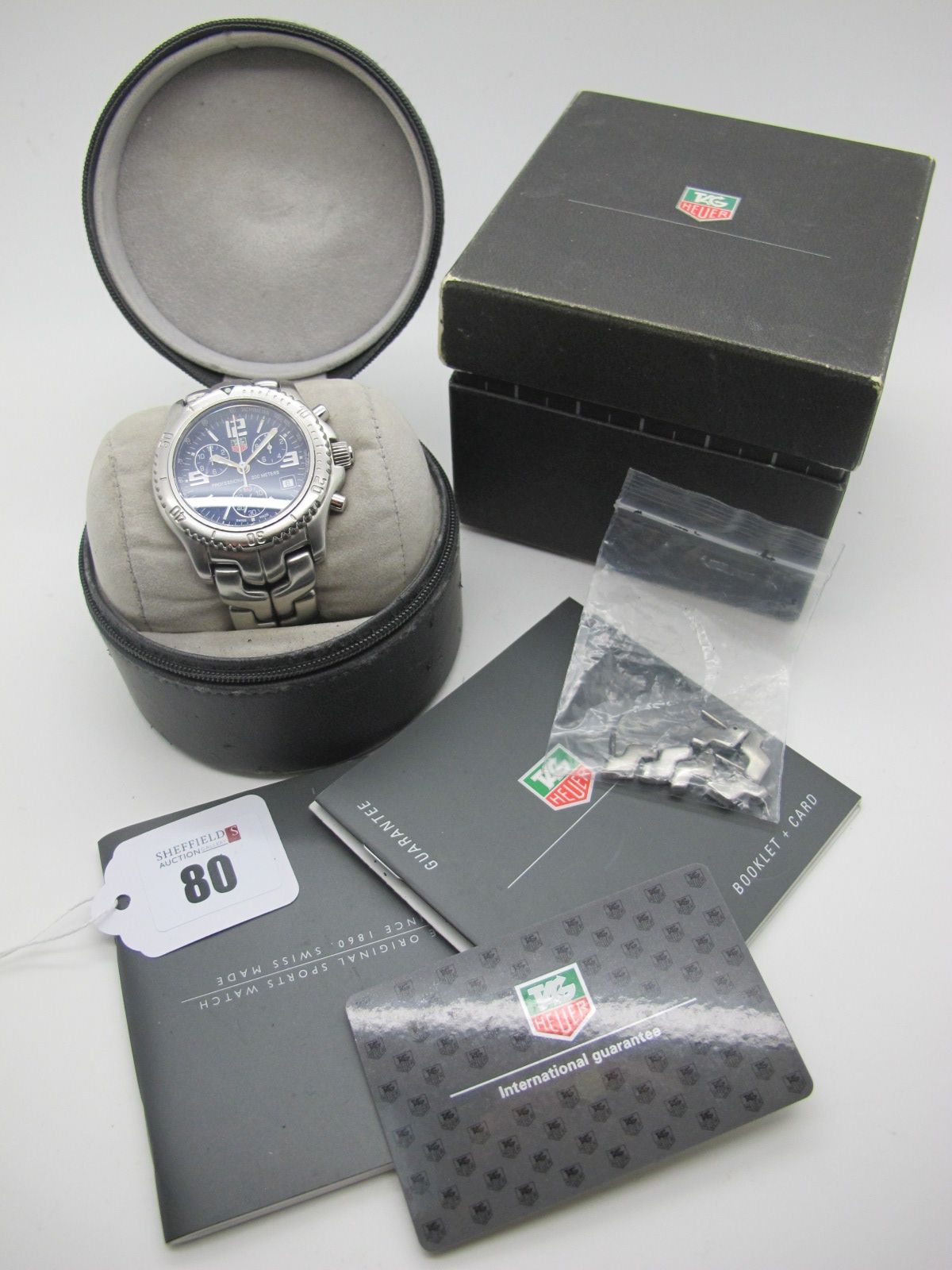 Tag Heuer; A Professional 200 Meters Gent's Wristwatch, the signed blue dial with three subsidiary