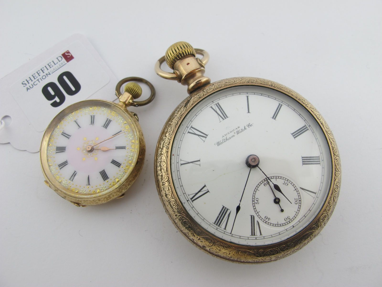 American Waltham Watch Co; A Gold Plated Cased Openface Pocketwatch, the signed white dial with