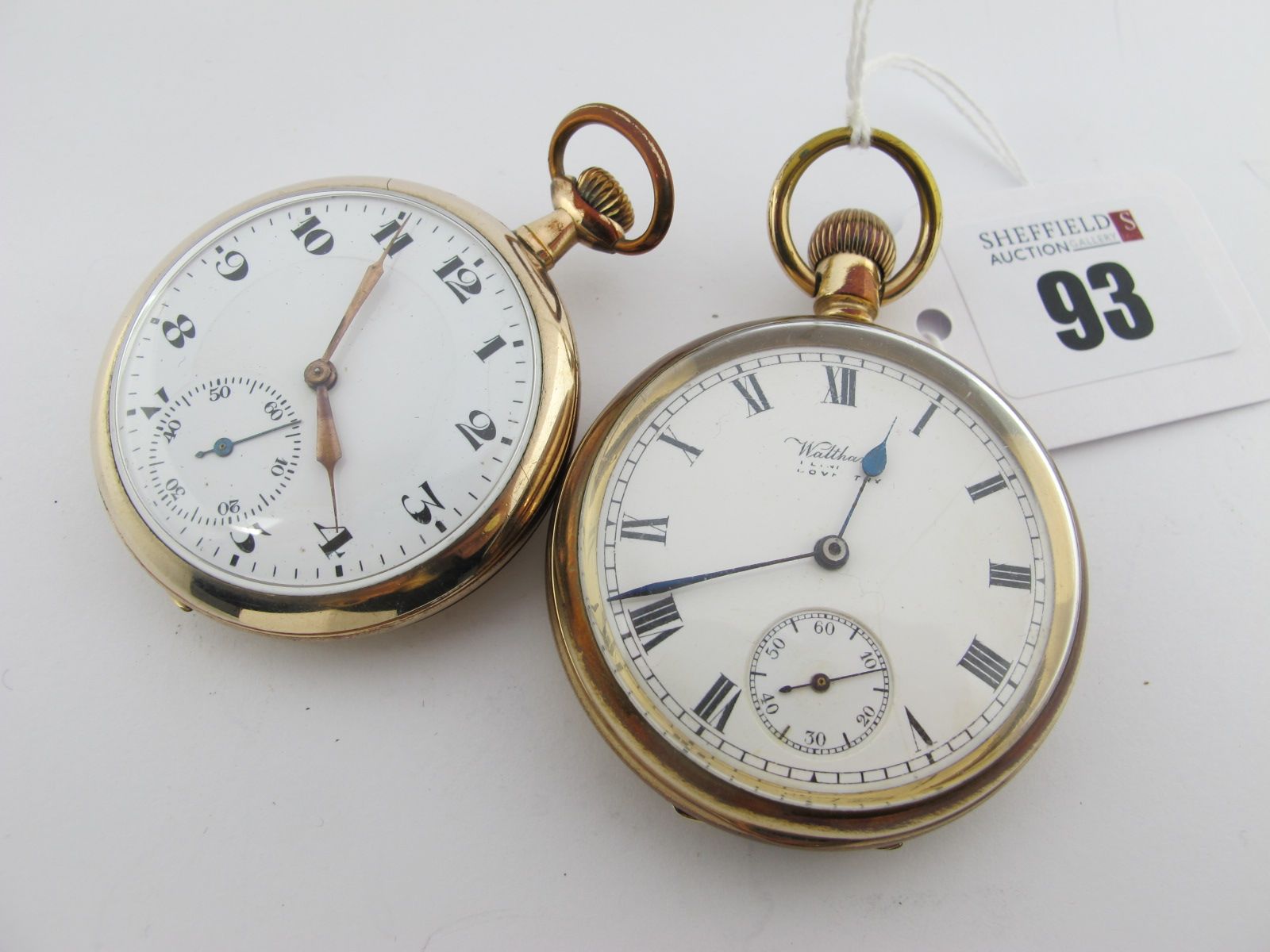 Waltham; A Gold Plated Cased Openface Pocketwatch, the signed dial with black Roman numerals and