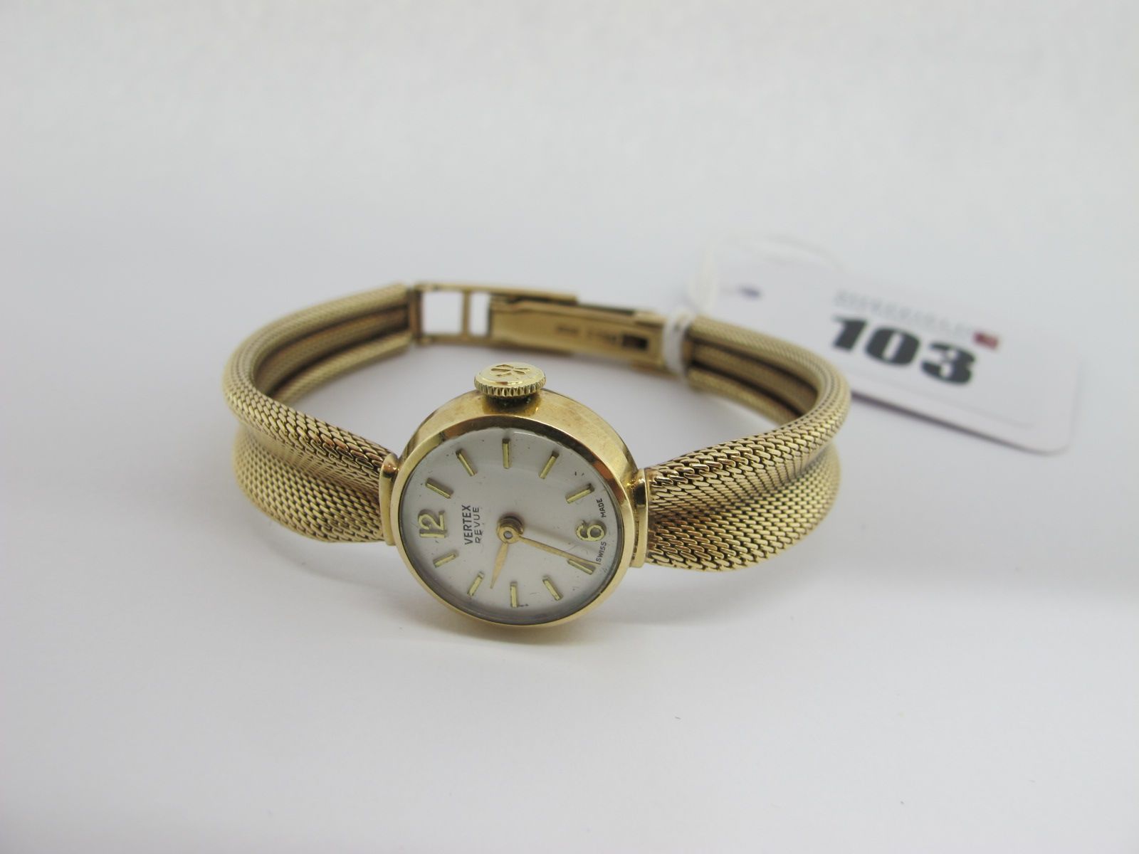 A 9ct Gold Cased Ladies Wristwatch, the Vertex signed dial with line markers and Arabic numerals, to