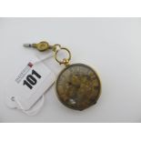 A Ladies Fob Watch, the foliate engraved dial (discoloured) with black Roman numerals, within