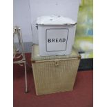 Enamelled Bread Bin, Lloyd Loom Lusty linen box. (2)