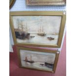 ENGLISH SCHOOL (Late XIX Century) Boats in a Harbour, a pair, oils on canvas, signed indistinctly