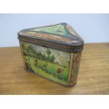 Huntley & Palmers 'Athletic' Vintage Triangular Tin, tin plate biscuit tin featuring sporting scenes