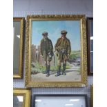 R. JANELL? Pair of Pit Boys, oil on canvas, signed and dated '81, 63 x 50cm.