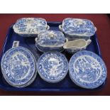 An Early XX Century Bisto Pottery Miniature Dinner Service, printed in blue with 'Willow' pattern,