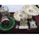 A XIX Century Hand Painted Dessert Comport (Damaged) and Five Matching '436' Plates, Dresden biscuit