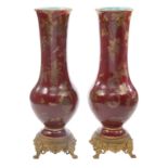 A PAIR OF EUROPEAN MONUMENTAL CHINOISERIE STYLE VASES ON ORMOLU BASES, LATE 19TH-EARLY 20TH CENTURY