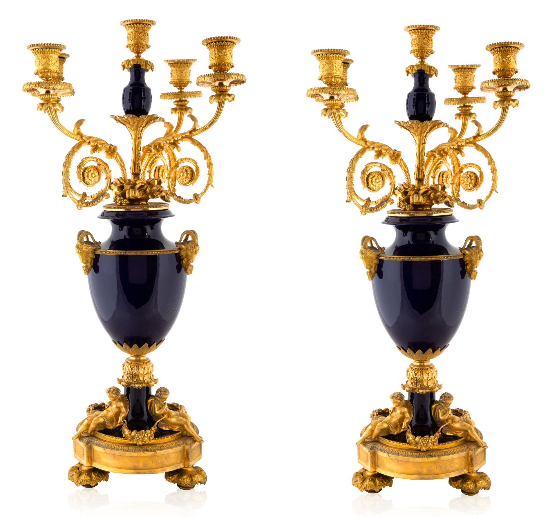 A PAIR OF FRENCH ORMOLU-MOUNTED PORCELAIN CANDELABRA, LATE 19TH-EARLY 20TH CENTURY